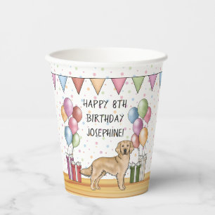 Yellow Golden Retriever Colourful Pastel Birthday Paper Cups