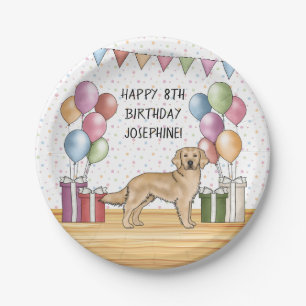 Yellow Golden Retriever Colourful Pastel Birthday Paper Plate