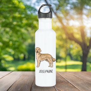 Yellow Golden Retriever Cute Dog With Custom Name 710 Ml Water Bottle