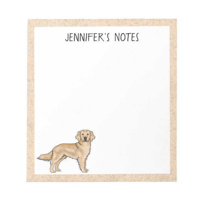 Yellow Golden Retriever Cute Dog With Custom Name Notepad (Front)
