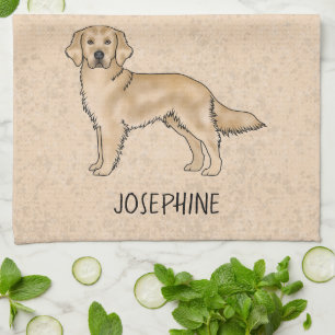 Yellow Golden Retriever Cute Dog With Custom Name Tea Towel
