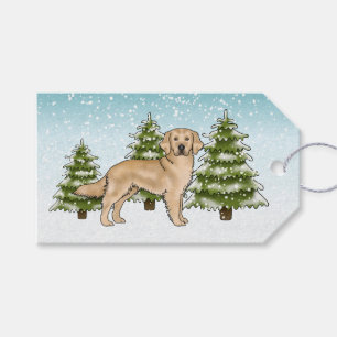 Yellow Golden Retriever Dog Blue Snowy Christmas Gift Tags