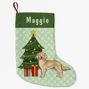 Yellow Golden Retriever Dog With Christmas Tree Small Christmas Stocking