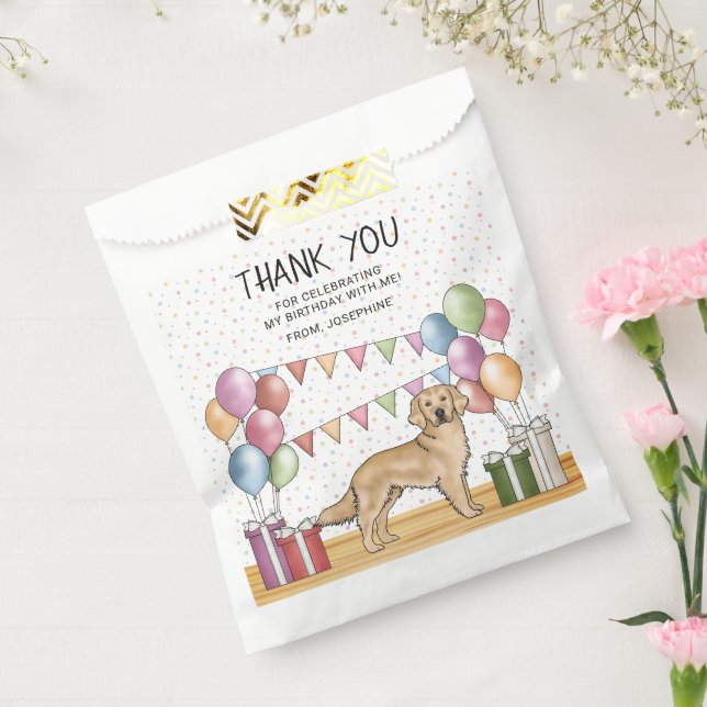 Yellow Golden Retriever Pastel Birthday Thank You Favour Bags (Sealed)