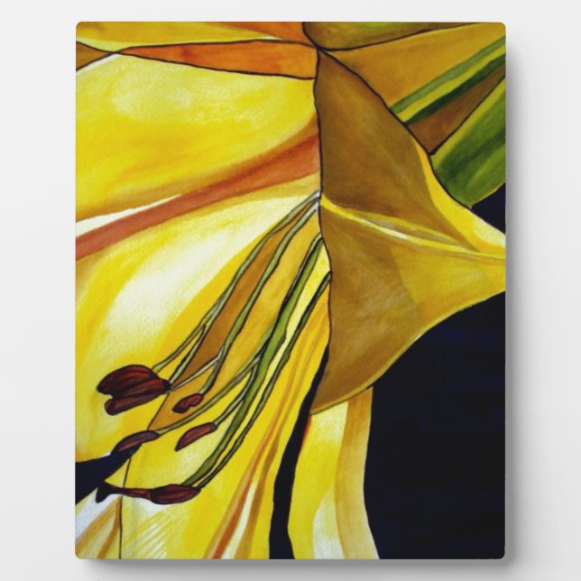 Yellow Golden Splendour lily original art Plaque (Front)
