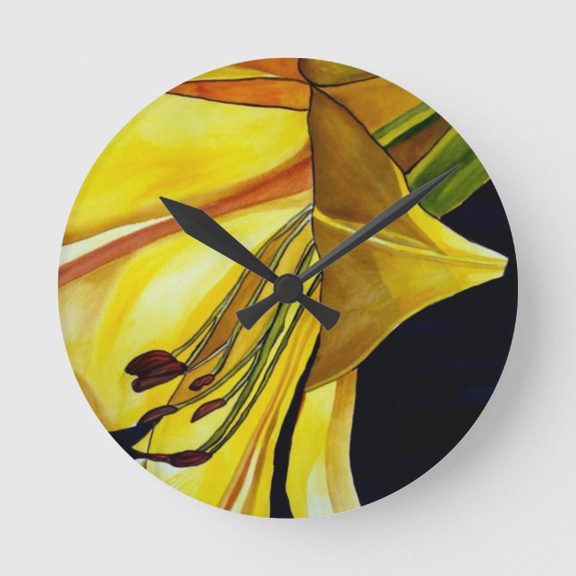 Yellow Golden Splendour lily original art Round Clock (Front)