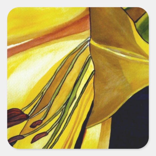 Yellow Golden Splendour lily original art Square Sticker (Front)