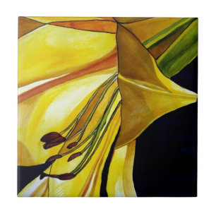 Yellow Golden Splendour lily original art Tile