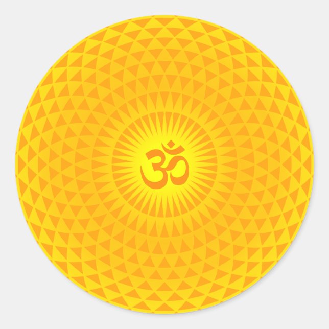 Yellow Golden Sun Lotus flower meditation wheel OM Classic Round Sticker (Front)