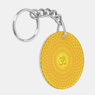 Yellow Golden Sun Lotus flower meditation wheel OM Key Ring