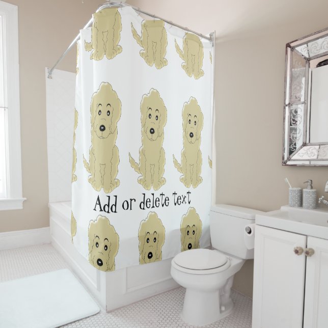 Yellow Goldendoodle Dog Design Shower Curtain (In Situ)