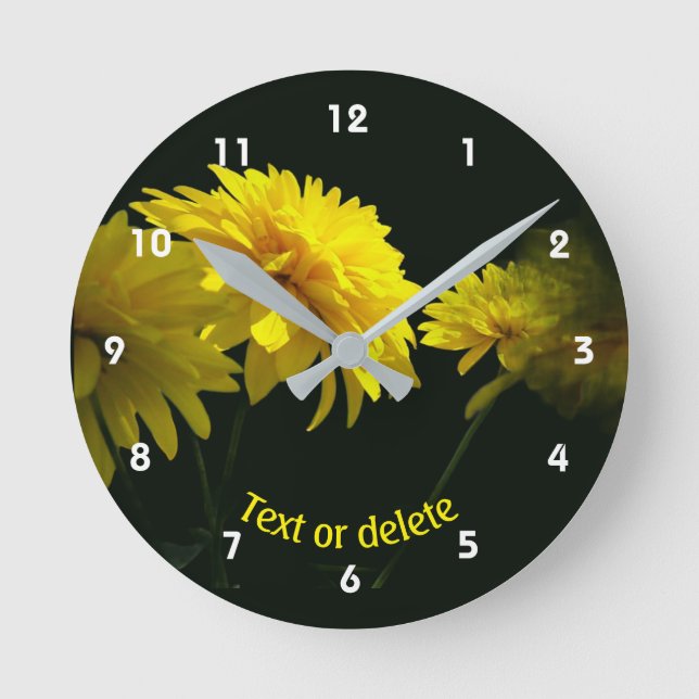 Yellow Goldquell Flowers Personalised Round Clock (Front)