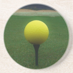 Yellow Golf Ball on a mountain golf course Coaster