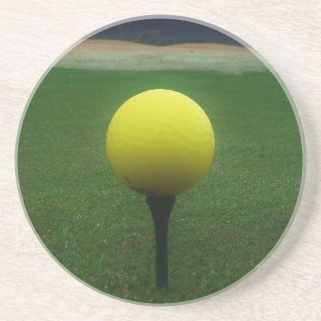 Yellow Golf Ball on a mountain golf course Coaster (Front)