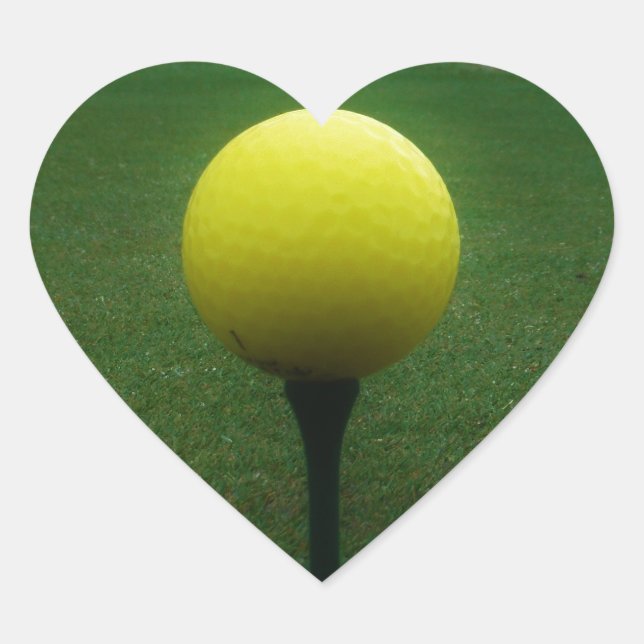 Yellow Golf Ball on a mountain golf course Heart Sticker (Front)