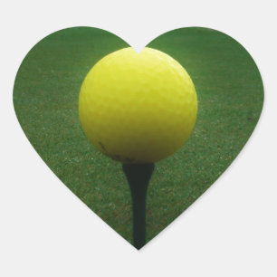Yellow Golf Ball on a mountain golf course Heart Sticker