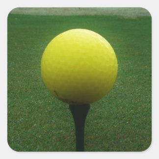 Yellow Golf Ball on a mountain golf course Square Sticker