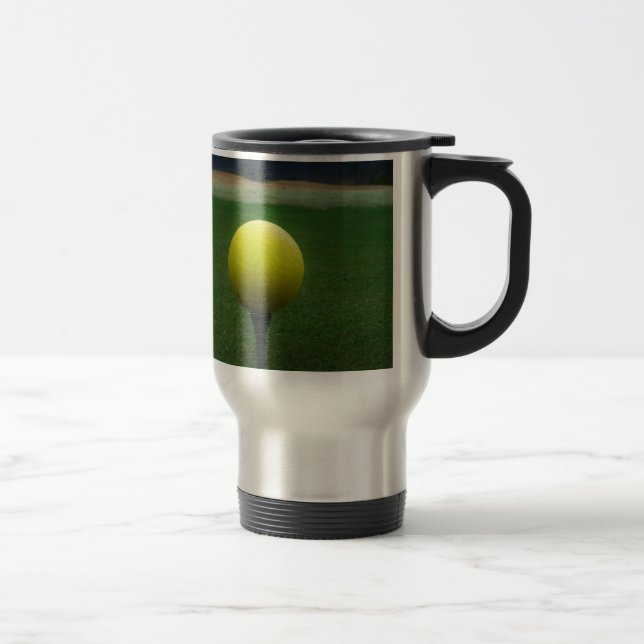 Yellow Golf Ball on a mountain golf course Travel Mug (Right)