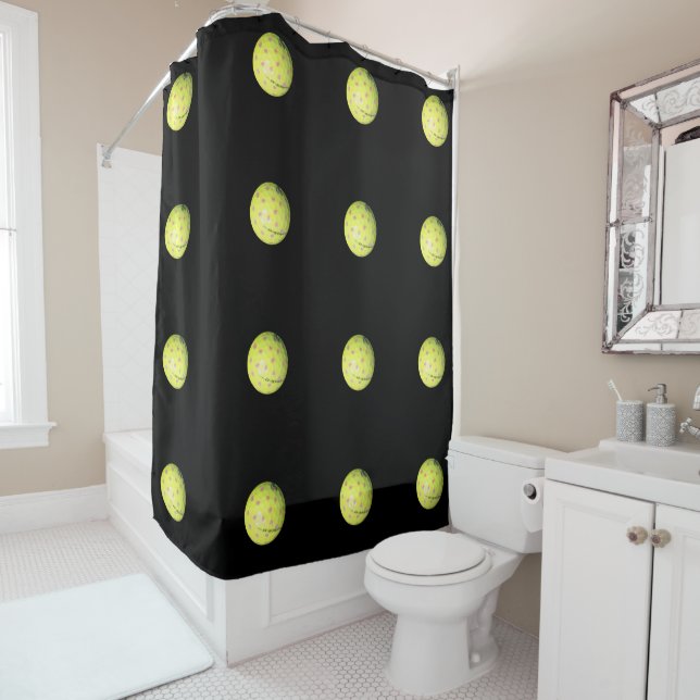 Yellow Golf Balls On Black, Shower Curtain (In Situ)