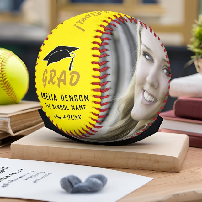 Yellow Grad Congratulations Graduation Photo Softball (Creator Uploaded)