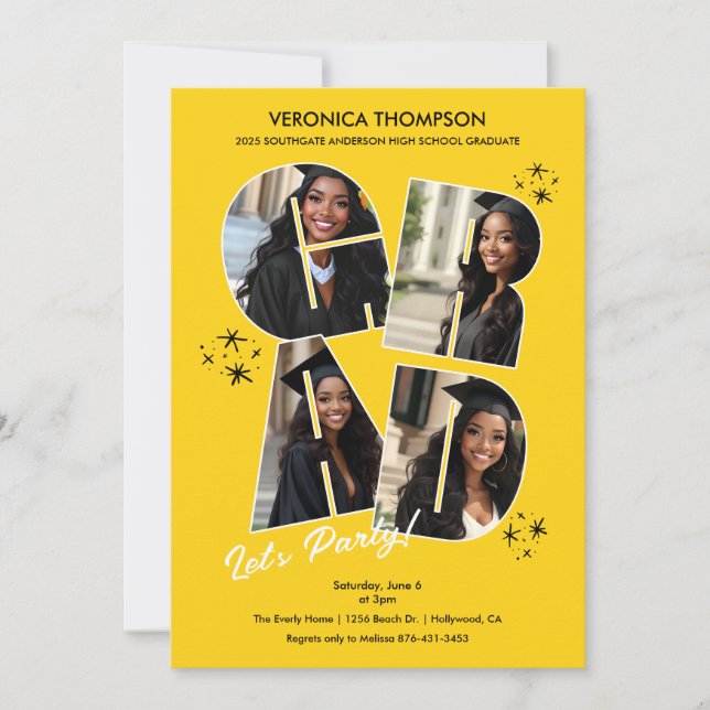 Yellow GRAD Photo Collage Graduation Party Invitation (Front)