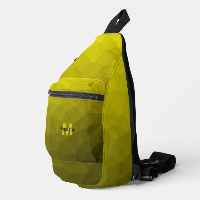 Yellow gradient geometric mesh pattern Monogram Sling Bag (Right Corner)