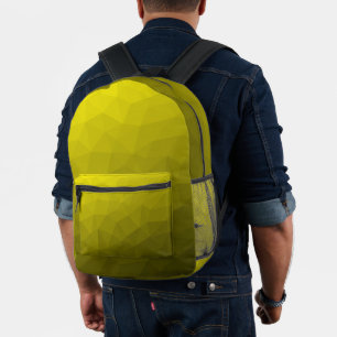 Yellow gradient geometric mesh pattern printed backpack