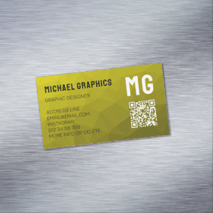 Yellow gradient geometric mesh pattern QR code Magnetic Business Card