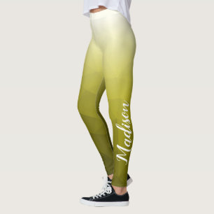 Yellow Gradient Geometric Mesh Pattern Your name Leggings