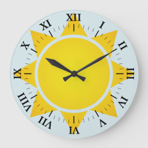 Yellow Gradient Sun with Black Roman Numerals Large Clock