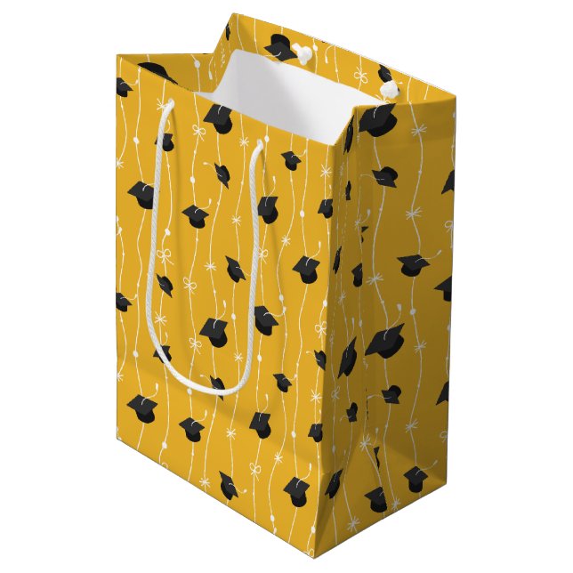 Yellow Graduation Caps and Ribbon Medium Gift Bag (Front Angled)