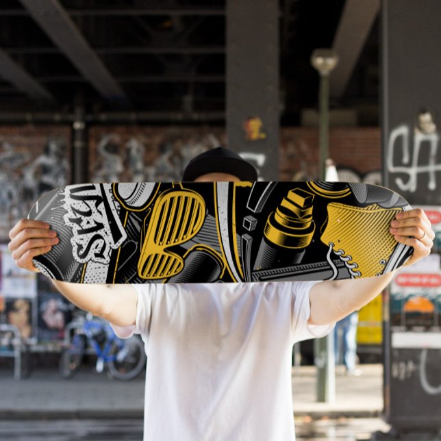 Yellow Graffiti Style Skateboard | Skateboard Deck (Graffiti Urban Skateboard Deck)