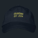 Yellow Grandma Est 2024 Embroidered Baseball Cap<br><div class="desc">Embroidered Grandma Est 2024 baseball cap. The text is in a yellow. This grandma est. 2024 cap would make a unique grandma announcement,  Christmas gift for grandma,  birthday gift for grandma and more.</div>