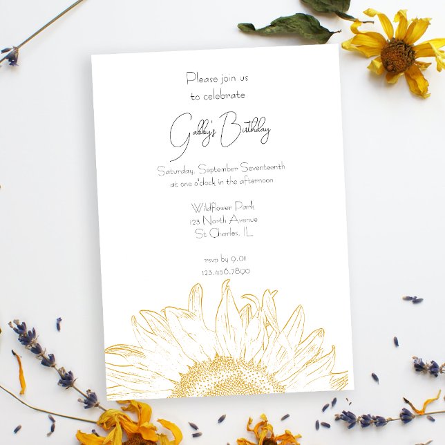 Yellow Graphic Sunflower Birthday Party Invitation (Creator Uploaded)
