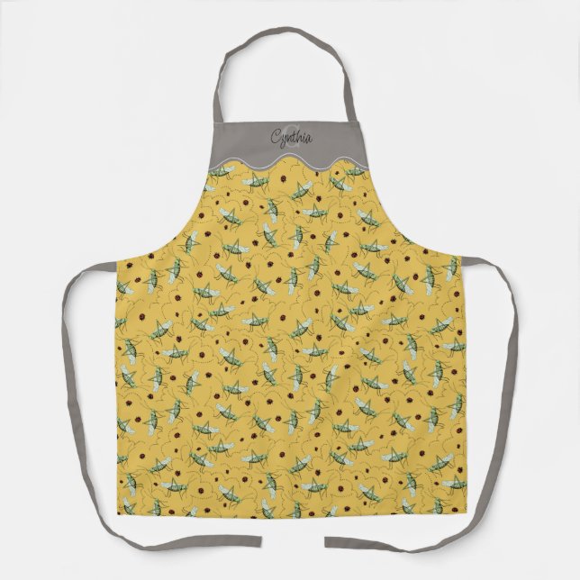 Yellow Grasshopper Pattern Apron (Front)