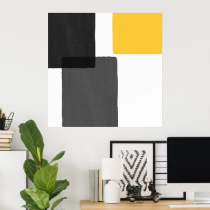 Yellow Gray Black White Modern Minimalist Poster