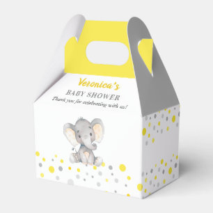 Yellow Gray Elephant Polka Dot Neutral Baby Shower Favour Box