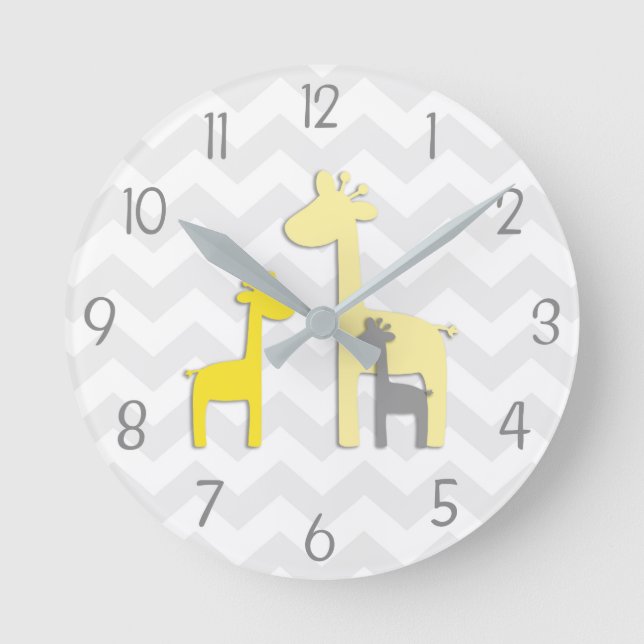 Yellow Gray Giraffe Nursery Wall Clock (Front)