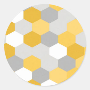 Yellow Gray Hexagon Geometric Pattern Classic Round Sticker