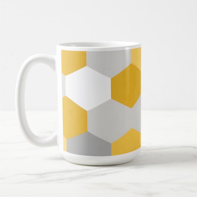 Yellow Gray Hexagon Geometric Pattern Coffee Mug (Left)
