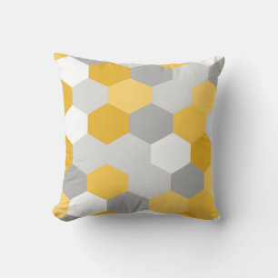 Yellow Gray Hexagon Geometric Pattern Cushion