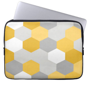 Yellow Gray Hexagon Geometric Pattern Laptop Sleeve