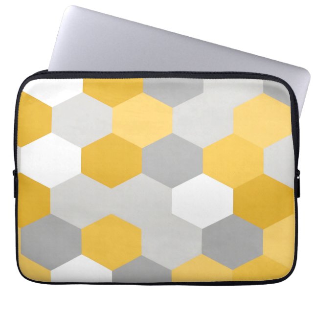 Yellow Gray Hexagon Geometric Pattern Laptop Sleeve (Front)