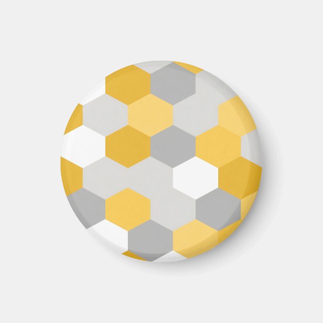 Yellow Gray Hexagon Geometric Pattern Magnet (Front)