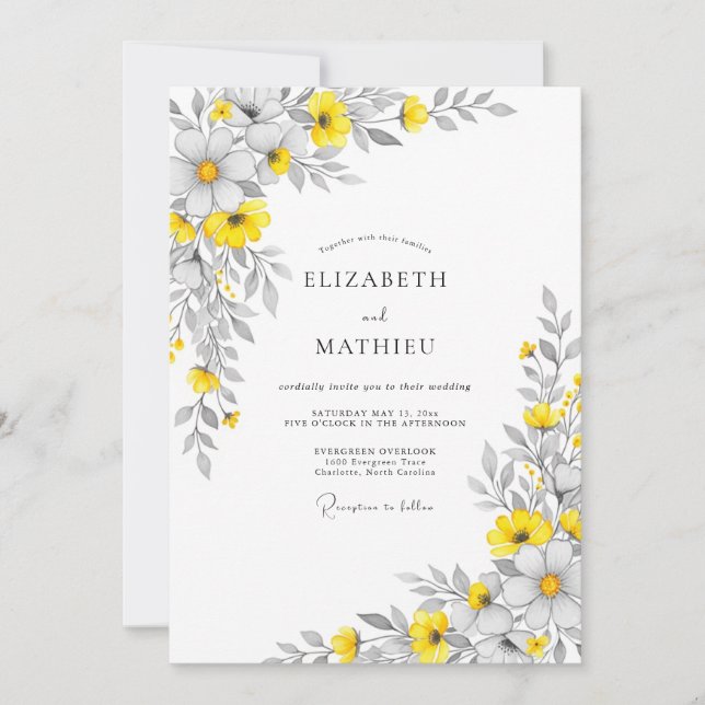 Yellow Gray Luminous Floral Wedding Invitation (Front)