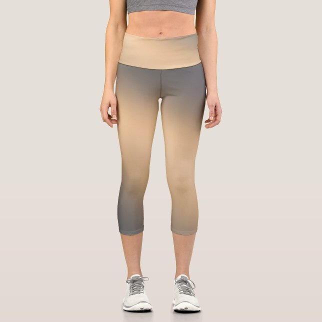 Yellow Gray moonlight ombre effect  Capri Leggings (Front)