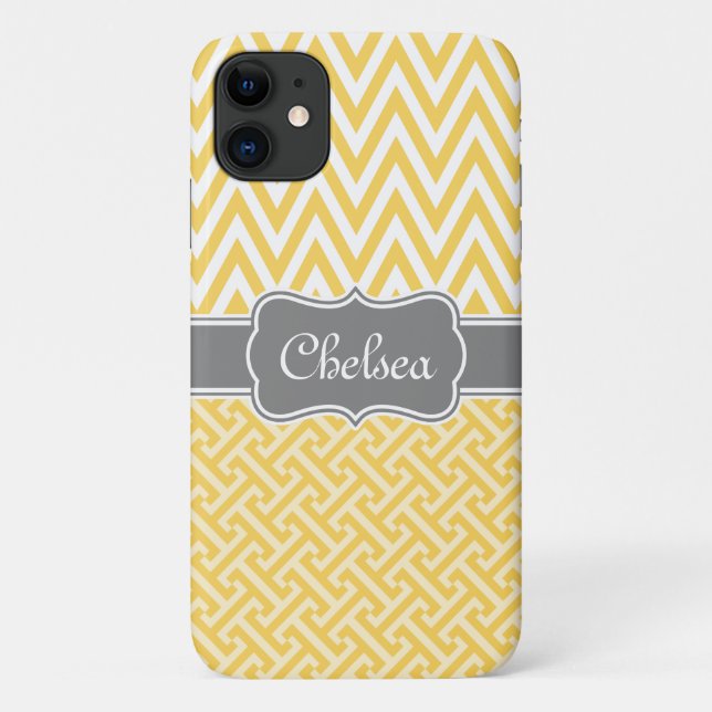 Yellow Greek Key Chevron Patterns Grey Name Case-Mate iPhone Case (Back)