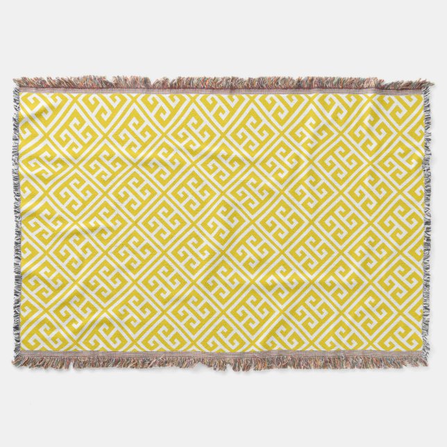 Yellow Greek Key Pattern Throw Blanket (Front)