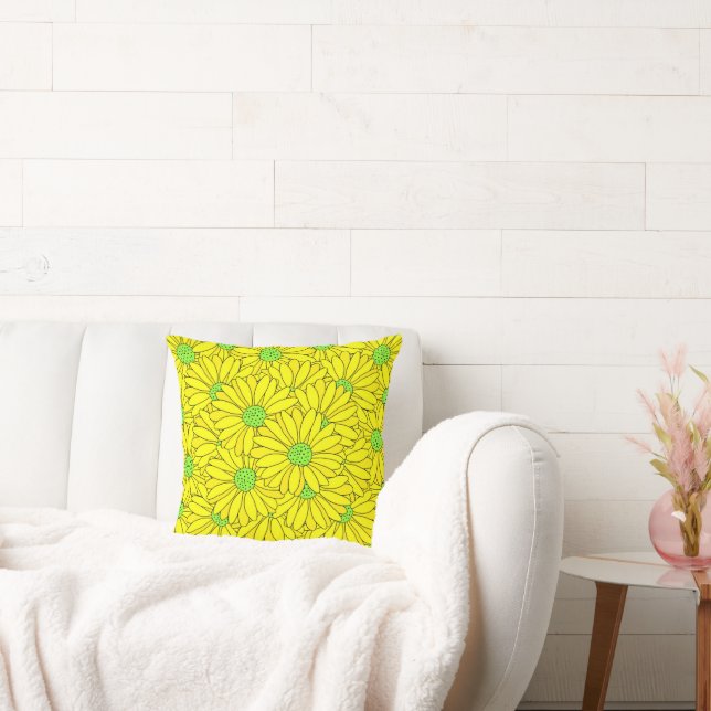 Yellow & Green Abstract Daisy Pattern   Cushion (Couch)