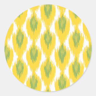 Yellow Green Abstract Tribal Ikat Diamond Pattern Classic Round Sticker